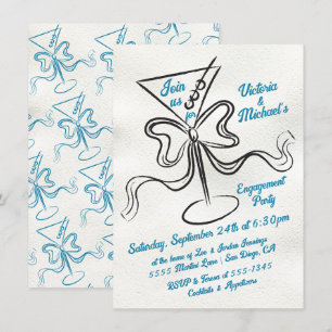 Hand Drawn Martini Bow Funky Engagement Party Invitation