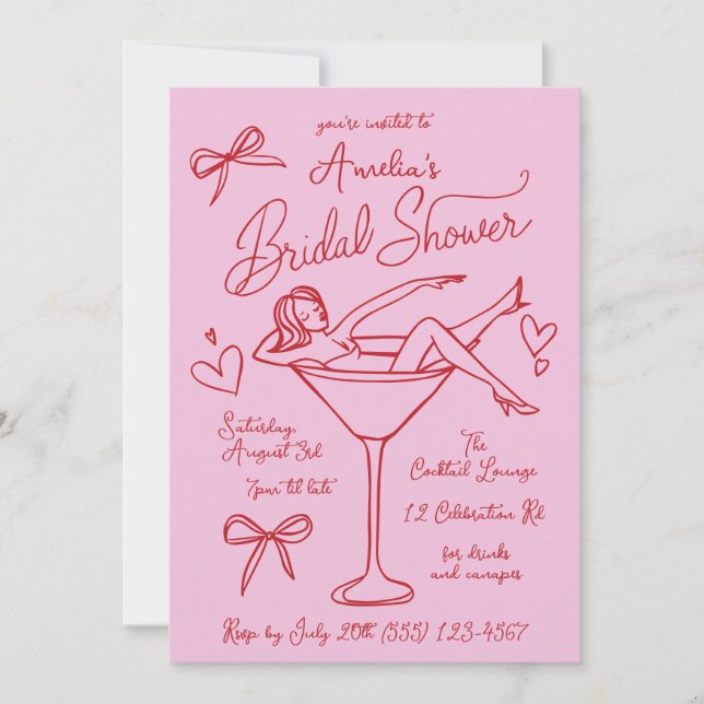 Hand Drawn Martini Bridal Shower Invitation Custom (Front)