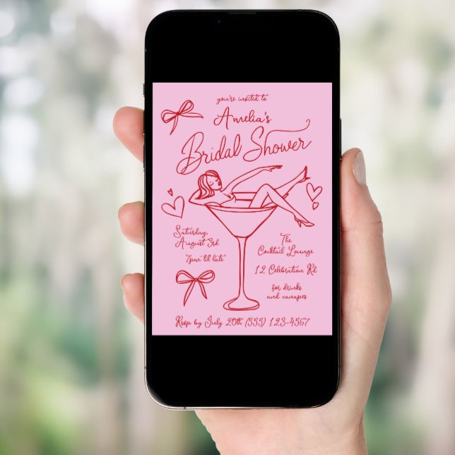 Hand Drawn Martini Bridal Shower Invitation Custom (Front Digital)