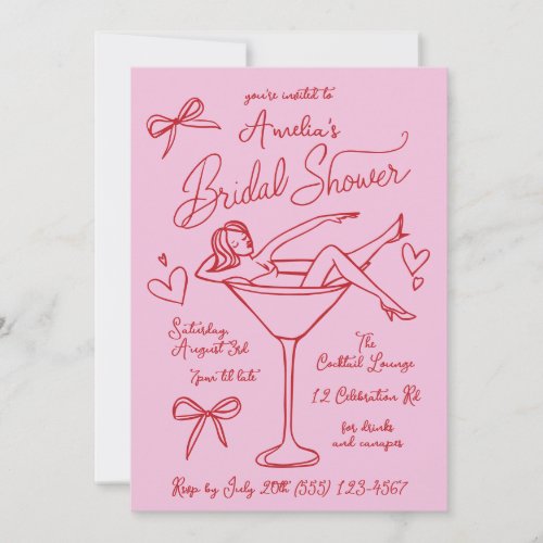 Hand Drawn Martini Bridal Shower Invitation Custom