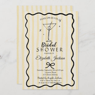 Hand-Drawn Martini Yellow Striped Bridal Shower Invitation