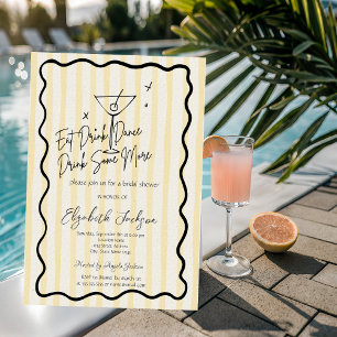 Hand-Drawn Martini Yellow Stripes Bridal Shower Invitation
