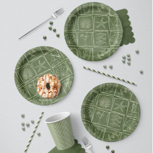 Hand-Drawn Mediterranean Coastal Tile Olive Grove Paper Plates