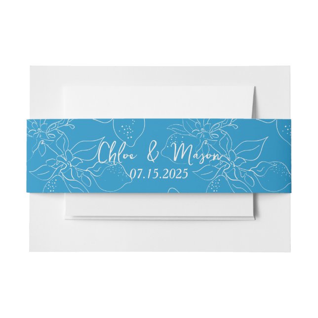 Hand Drawn Mediterranean Lemon Wedding Invitation Belly Band (Front Example)