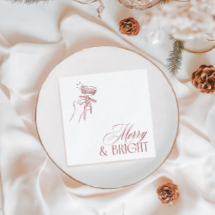 Hand Drawn Merry & Bright Christmas Holiday Party Napkins