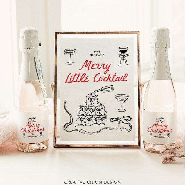 Hand Drawn Merry Christmas Personalized Gift Sparkling Wine Label (Creator Uploaded)