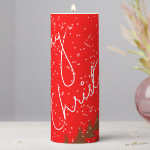 Hand-Drawn Merry Christmas Pillar Candle