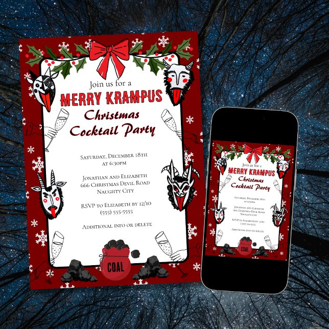 Hand Drawn Merry Krampus Christmas Cocktail Party Invitation (Creator Uploaded)