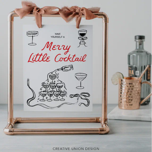 Hand Drawn Merry Little Cocktail Christmas Bar
