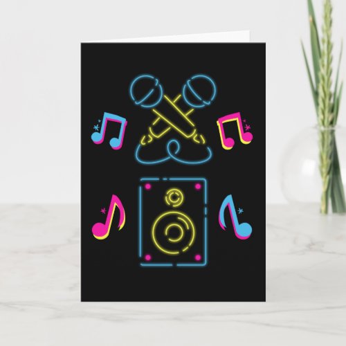 Hand drawn microphone musical notes neon blue