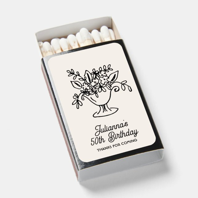 Hand Drawn Milestone Birthday Favor Matchboxes (Front Open)