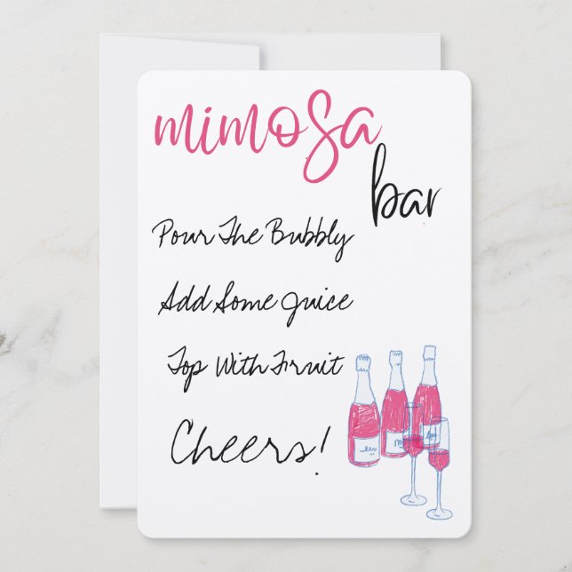 Hand drawn Mimosa Bar Sign Invitation (Front)