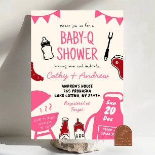 Hand Drawn Minimalist BaByQ Girl Baby Shower Invitation