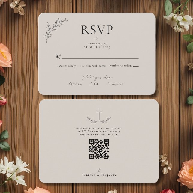 Hand Drawn Minimalist Christian Wedding  RSVP Card (Creator Uploaded)
