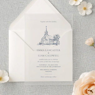 Hand Drawn Minimalist Church Venue, Wedding Acrylic Invitations