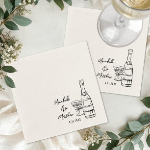 Hand Drawn Minimalist Cocktail Wedding Napkins