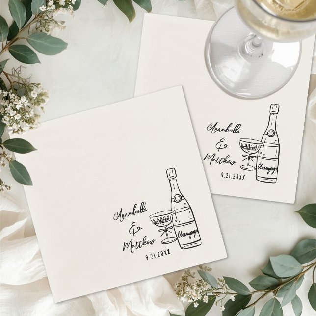 Hand Drawn Minimalist Cocktail Wedding Napkins (Hand Drawn Minimalist Cocktail Wedding Napkins)