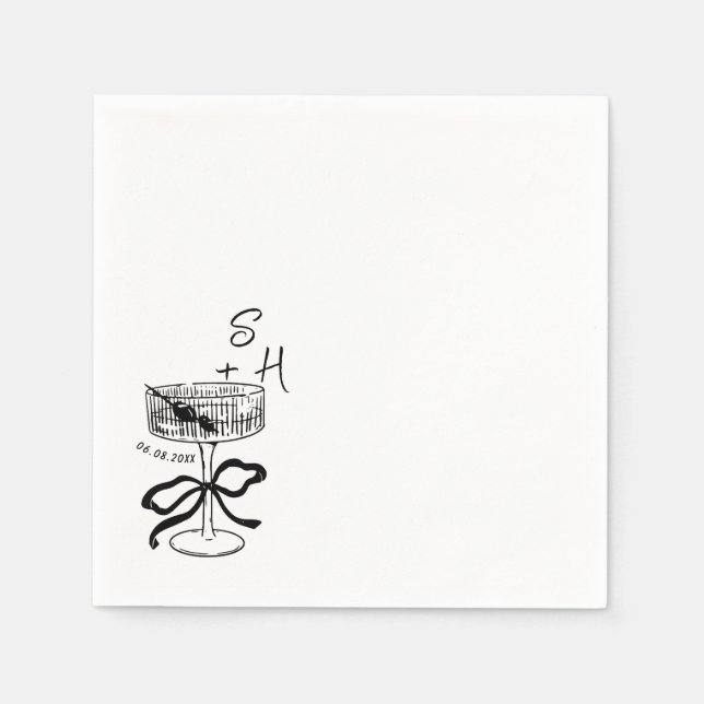 Hand Drawn minimalist Coquette Drinks Wedding  Napkins (Front)