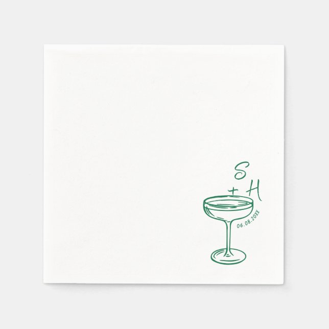 Hand Drawn minimalist Simple Cocktail Wedding  Napkins (Front)
