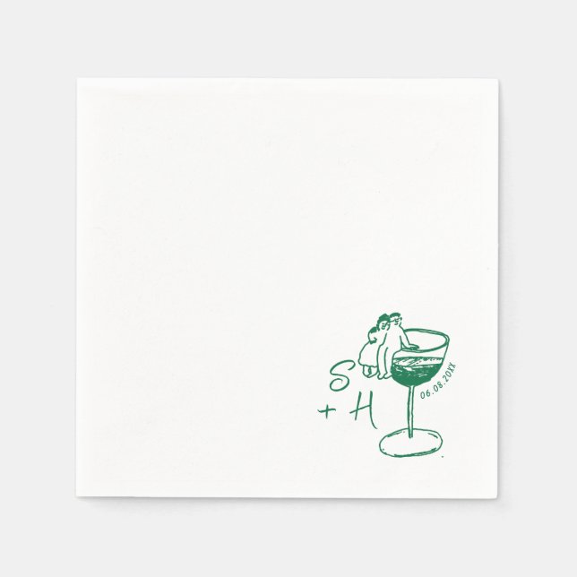 Hand Drawn minimalist Simple Cocktail Wedding  Napkins (Front)