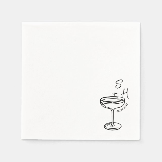 Hand Drawn minimalist Simple Cocktail Wedding  Napkins (Front)