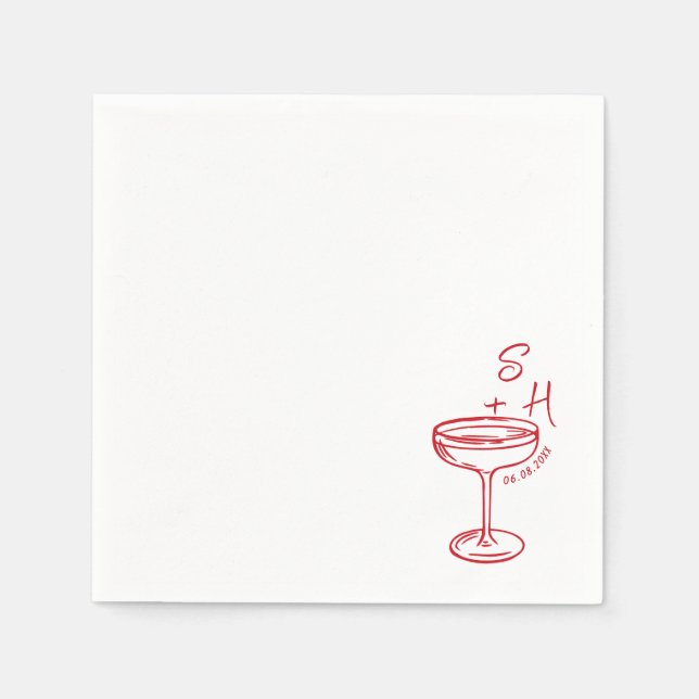 Hand Drawn minimalist Simple Cocktail Wedding  Napkins (Front)
