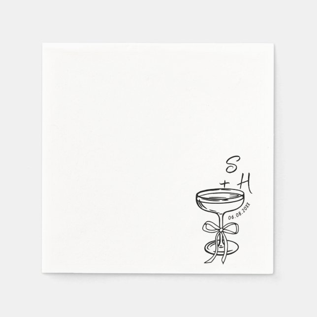 Hand Drawn minimalist Simple Cocktail Wedding  Napkins (Front)