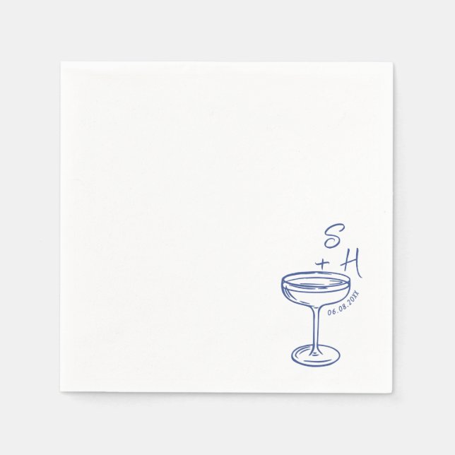 Hand Drawn minimalist Simple Cocktail Wedding  Napkins (Front)