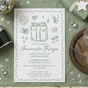 Hand Drawn Mint Green Favorite Things Party Invitation