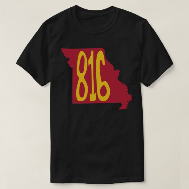 Hand Drawn Missouri State 816 Area Code Red Gold T-Shirt (Design Front)