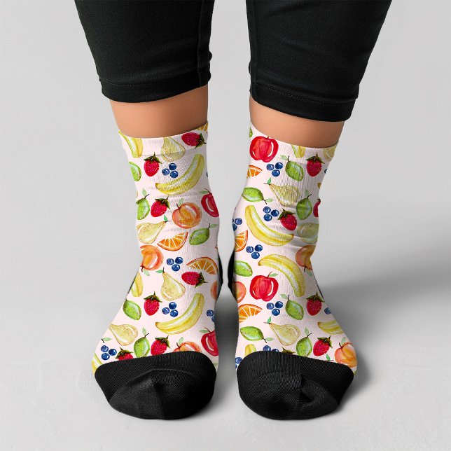 Hand Drawn Mixed Fruit Pattern Novelty Monogram    Socks (Creator Uploaded)