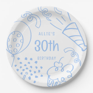 Hand Drawn Modern Birthday Any Age Cute Blue Paper Plates