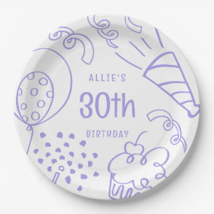 Hand Drawn Modern Birthday Any Age Cute Periwinkle Paper Plates