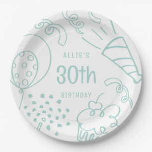 Hand Drawn Modern Birthday Any Age Pastel Green Paper Plates