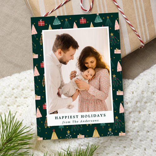 Hand_Drawn Modern Christmas Trees Photo Holiday Card