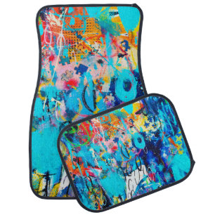 Hand drawn modern Multi Colored mixed media art c Car Floor Mat