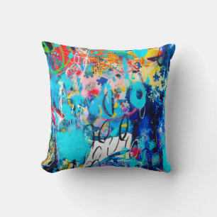 Hand drawn modern Multi Colored mixed media art c Throw Pillow