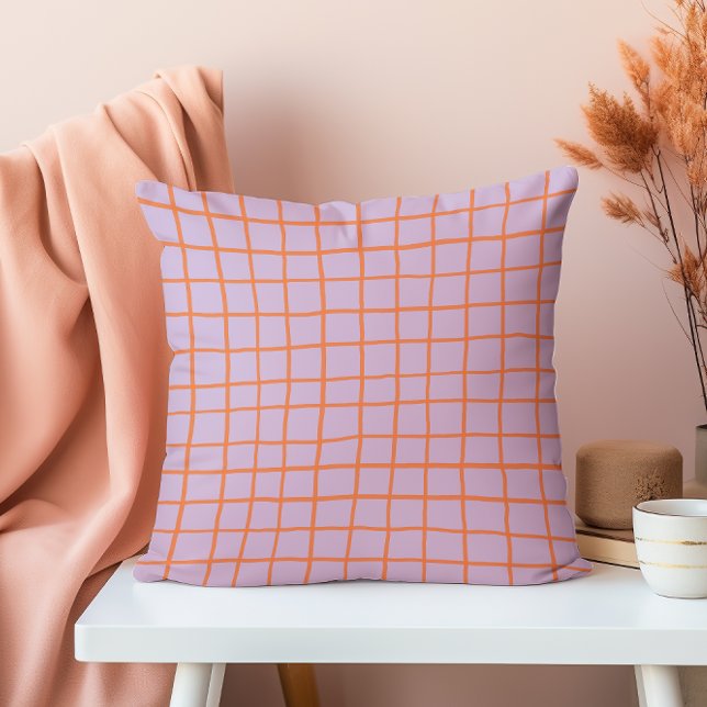 Hand Drawn Modern Purple and Vermilion Grid  Throw Pillow (Creator Uploaded)