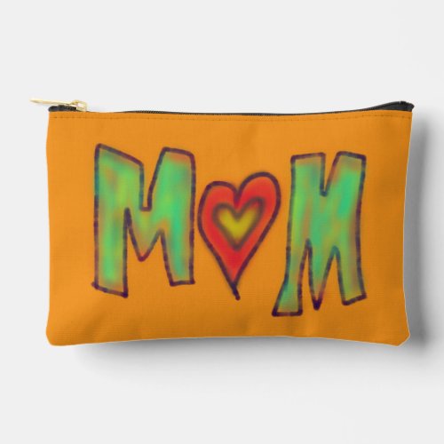 Hand Drawn MOM Brown Yellow Two Sided Accessory Pouch