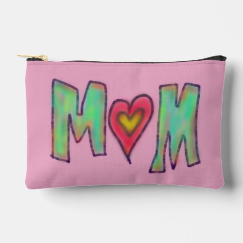 Hand Drawn MOM Pink Red Two Sided Accessory Pouch