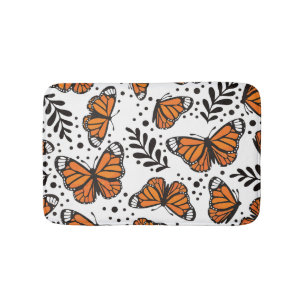 Hand-Drawn Monarch Butterfly Seamless Pattern Bath Mat