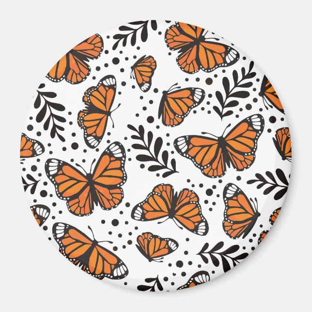 Hand-Drawn Monarch Butterfly Seamless Pattern Magnet (Front)