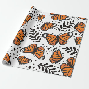 Hand-Drawn Monarch Butterfly Seamless Pattern Wrapping Paper