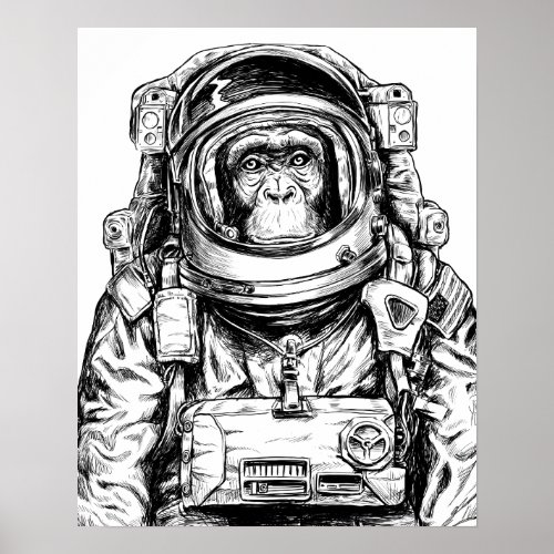Hand Drawn Monkey Astronaut Poster