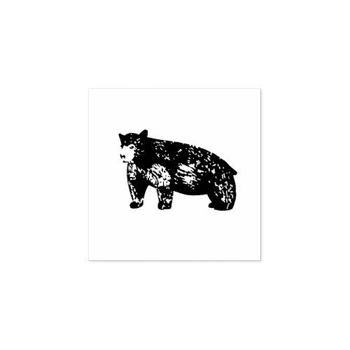 Hand_drawn Monochrome Black Bear Rubber Stamp