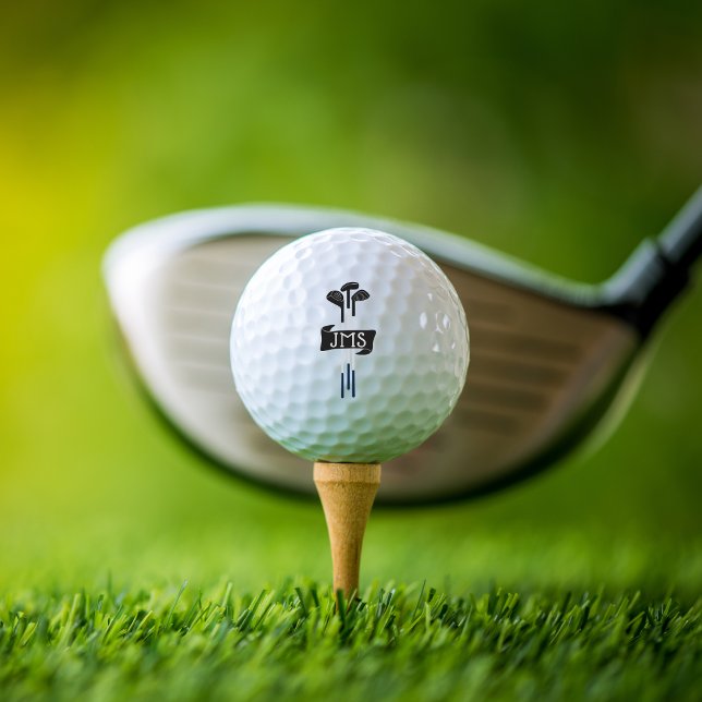 Hand-Drawn Monogrammed Modern Golf Clubs Custom Balls (Hand-drawn golf clubs with modern style.)
