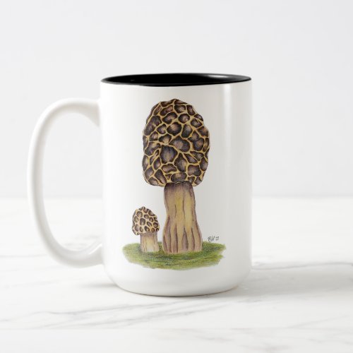 Hand Drawn Morel Mushroom Two_Tone Coffee Mug