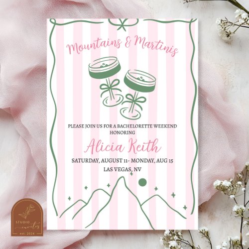 Hand Drawn Mountain and martini Bachelorette  Invitation