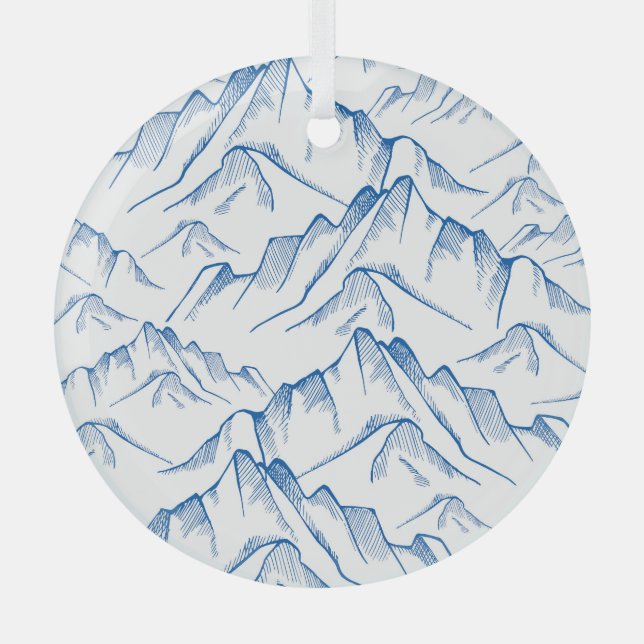 Hand-Drawn Mountain Landscape Pattern. Glass Ornament (Front)