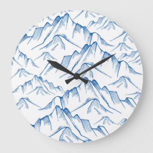Hand-Drawn Mountain Landscape Pattern. Large Clock